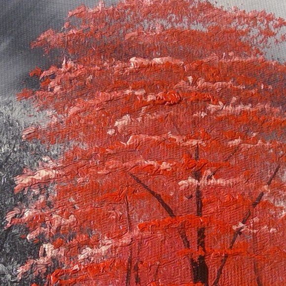 Oil Acrylic "Landscape of Trees" on Canvas Painting Shades of Gray and Red - Picture 8 of 15